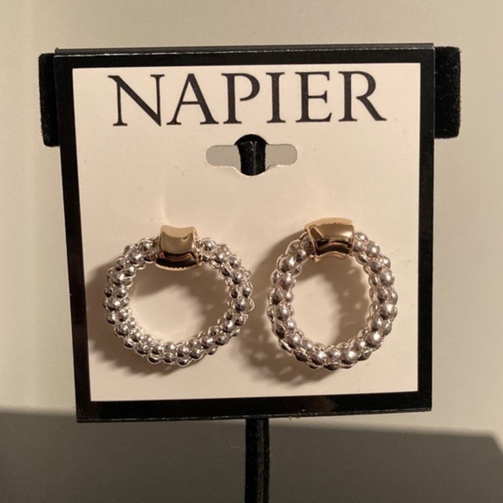 Napier Gold and Silver Beaded Circle Earrings